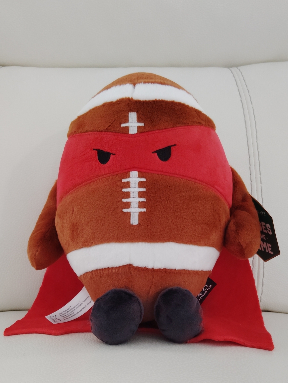 FAO Schwarz Brown Plush Football Superhero with Red Mask